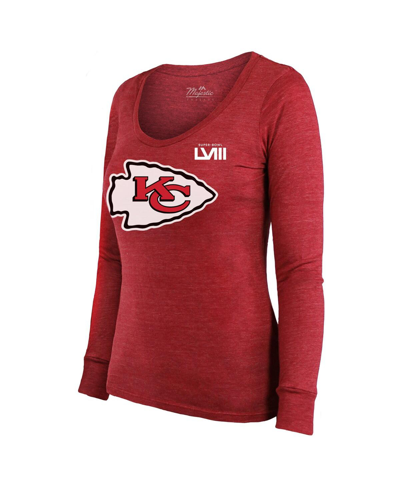 Majestic Threads Travis Kelce Red Kansas City Chiefs Super Bowl Lviii Scoop Name & Number Tri-blend In Red