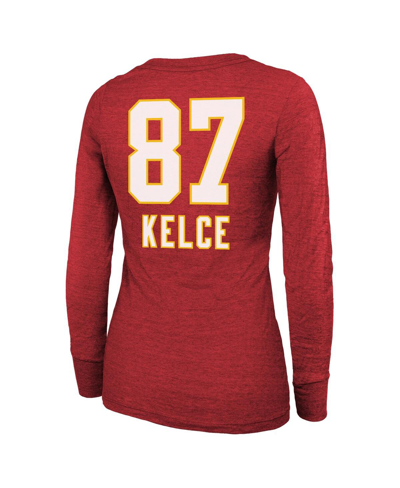 Majestic Threads Travis Kelce Red Kansas City Chiefs Super Bowl Lviii Scoop Name & Number Tri-blend In Red