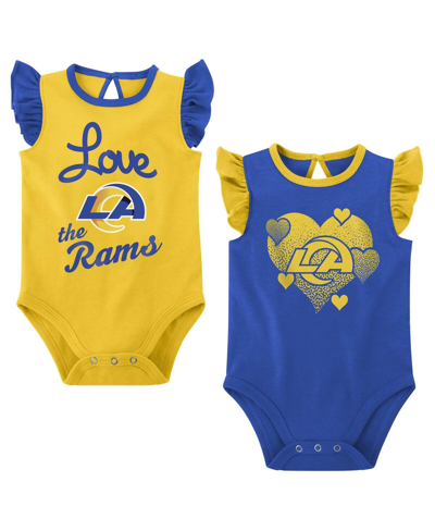 Shop Outerstuff Baby Girls Royal, Gold Los Angeles Rams Spread The Love 2-pack Bodysuit Set In Royal,gold