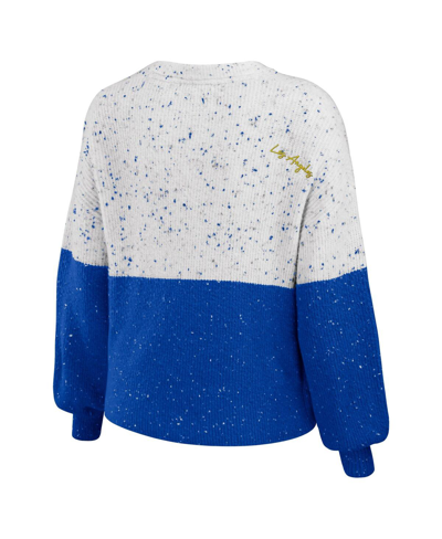 Wear By Erin Andrews White/royal Los Angeles Rams Lighweight Modest Crop Color-block Pullover Sweat In White,royal