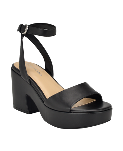 Shop Calvin Klein Women's Summer Almond Toe Dress Wedge Sandals In Black Leather - With Manmade Sole