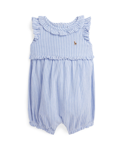 Shop Polo Ralph Lauren Baby Girls Striped Knit Oxford Bubble Shortall In Harbor Island Blue Multi