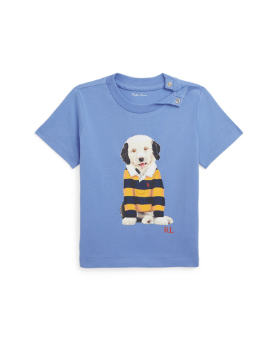 Shop Polo Ralph Lauren Baby Boys Dog Print Cotton Jersey T Shirt In Harbor Island Blue