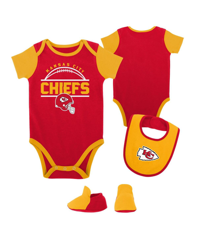 Shop Outerstuff Baby Boys And Girls Red, Gold Kansas City Chiefs Home Field Advantage Three-piece Bodysuit, Bib And  In Red,gold