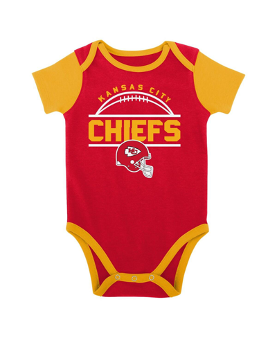 Outerstuff Newborn & Infant Red/gold Kansas City Chiefs Home Field Advantage Three-piece Bodysuit, Bib & Bootie In Red,gold