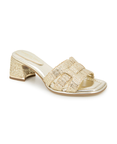 Shop Kenneth Cole New York Women's Harper Woven Strap Slip-on Block Heel Sandals In Platinum- Raffia