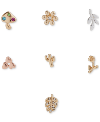 Shop Lucky Brand Two-tone 7-pc. Set Pave Flower Mixed Stud Earrings In Ttone