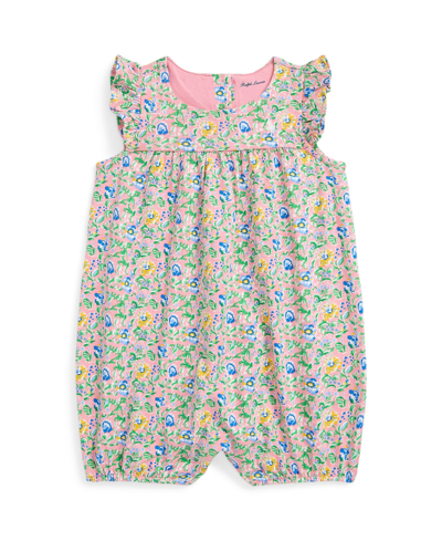 Shop Polo Ralph Lauren Baby Girls Floral Cotton Jersey Bubble Shortall In Beneda Floral Pink,vista Blue