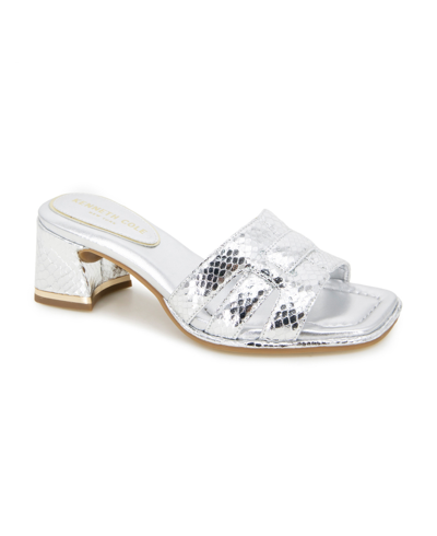 Shop Kenneth Cole New York Women's Harper Woven Strap Slip-on Block Heel Sandals In Silver Snake- Pu