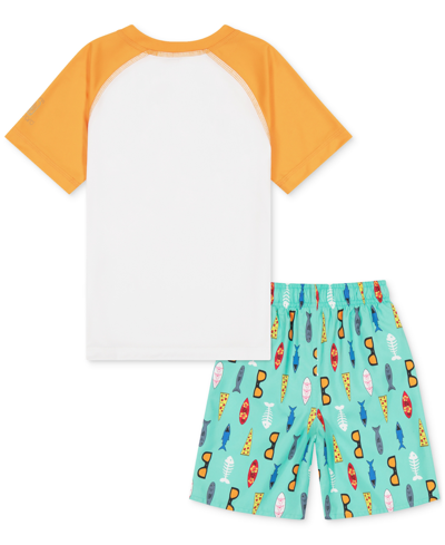 Shop Laguna Little Boys Sharkboards 2-pc. Swim Top & Printed Swim Trunks Set In Cockatoo