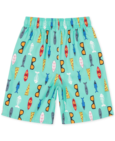 Shop Laguna Little Boys Sharkboards 2-pc. Swim Top & Printed Swim Trunks Set In Cockatoo