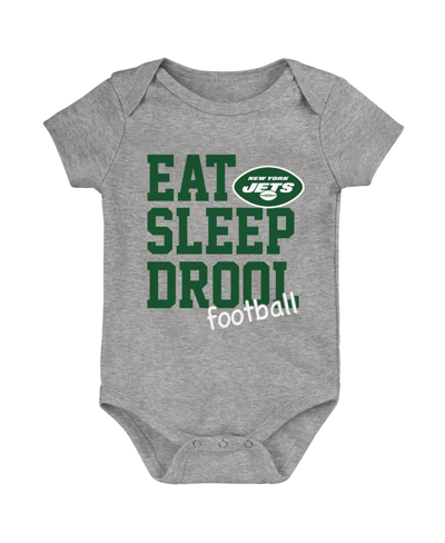 Shop Outerstuff Baby Boys And Girls Green, Black, Heather Gray New York Jets Three-pack Eat, Sleep And Drool Retro B In Green,black,heather Gray