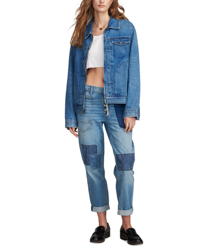 Shop Lucky Brand Women's Button-fly Patched Mid-rise Boy Jeans In Party Mix