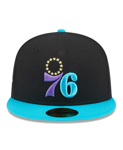 Shop New Era Men's  Black, Turquoise Philadelphia 76ers Arcade Scheme 59fifty Fitted Hat In Black,turquoise