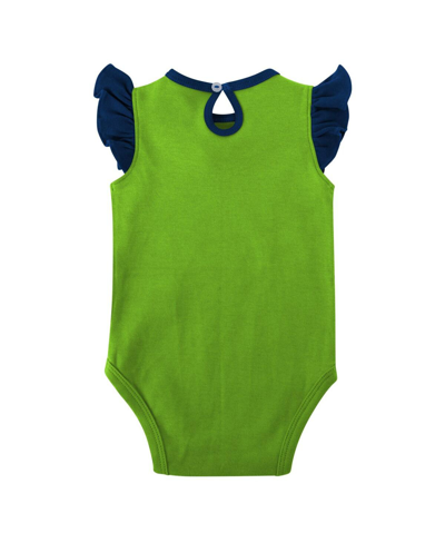 Outerstuff Baby Girls Navy, Neon Green Seattle Seahawks Spread The Love 2-pack Bodysuit Set In Navy,neon