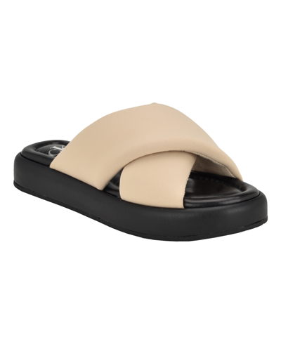 Shop Calvin Klein Women's Evey Criss-cross Slip-on Sandals In Light Natural