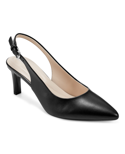 Easy Spirit Raveen 3 Womens Faux Leather Cushioned Footbed Slingback Heels In Black - Faux Leather - Pu