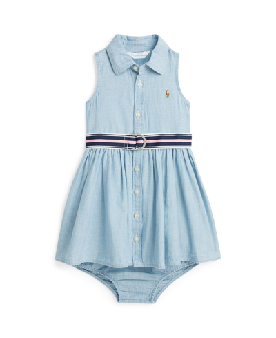Shop Polo Ralph Lauren Baby Girls Belted Chambray Shirtdress In Medium Wash