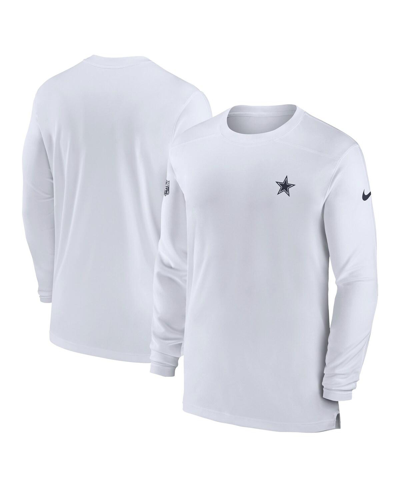 Shop Nike Men's  White Dallas Cowboys Sideline Coach Performance Long Sleeve T-shirt