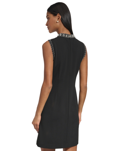 Shop Karl Lagerfeld Women's Scuba Crepe A-line Imitation Pearl-embellished Dress In Black