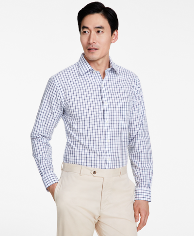 Shop Brooks Brothers B By  Men's Regular-fit Windowpane Dress Shirt In Navy Windowpane
