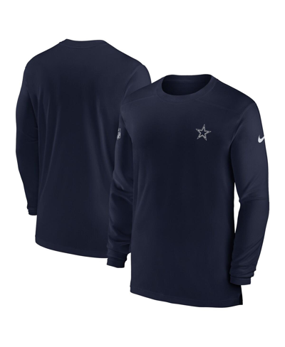 Shop Nike Men's  Navy Dallas Cowboys Sideline Coach Performance Long Sleeve T-shirt