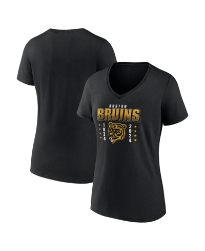 Shop Fanatics Women's  Black Distressed Boston Bruins Centennial T-shirt