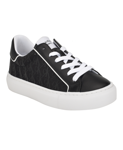 Shop Calvin Klein Women's Charli Round Toe Casual Lace-up Sneakers In Black Multi