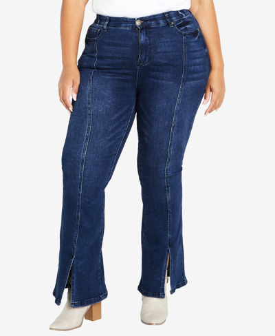 Shop Avenue Plus Size Ebony Flare High Rise Jeans In Indigo