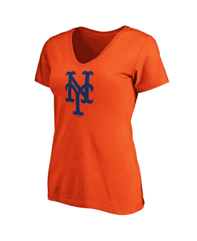 Shop Fanatics Women's  Orange New York Mets Core Official Logo V-neck T-shirt