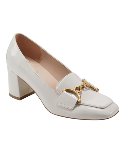Shop Bandolino Women's Lucien Square Toe Block Heel Loafer Pumps In Ivory Patent