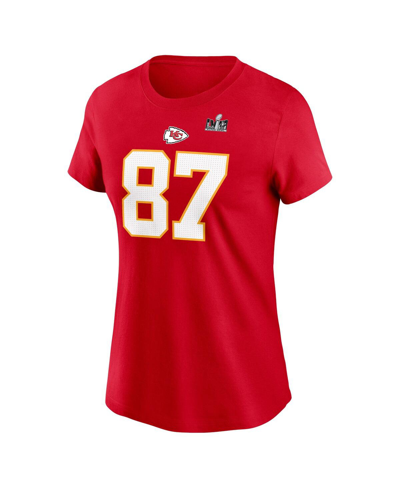 Shop Nike Women's  Travis Kelce Red Kansas City Chiefs Super Bowl Lviii Patch Player Name And Number T-shi