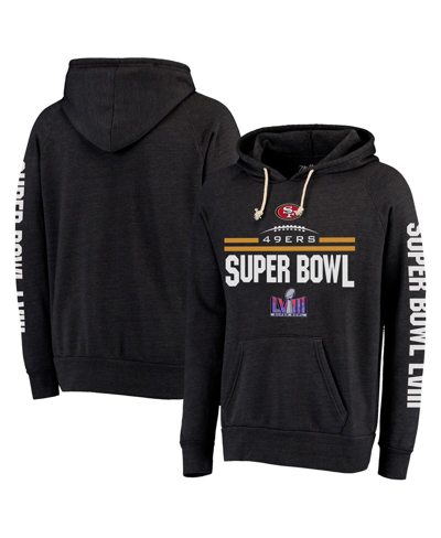 Shop Majestic Men's  Threads Heather Black San Francisco 49ers Super Bowl Lviii Tri-blend Pullover Hoodie