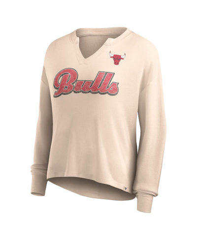 Fanatics Women's  Tan Distressed Chicago Bulls Go For It Long Sleeve Notch Neck T-shirt In Tan