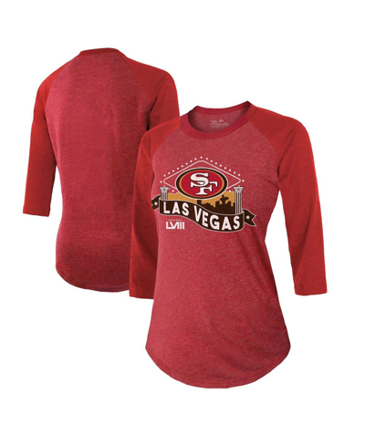 Shop Majestic Women's  Threads Scarlet San Francisco 49ers Super Bowl Lviii Vegas Raglan 3/4-sleeve Tri-bl