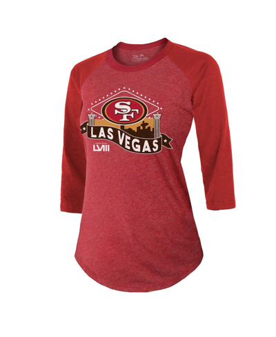Shop Majestic Women's  Threads Scarlet San Francisco 49ers Super Bowl Lviii Vegas Raglan 3/4-sleeve Tri-bl