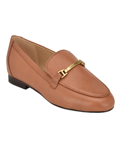 Shop Calvin Klein Women's Sommiya Almond Toe Casual Slip-on Loafers In Dark Natural Leather