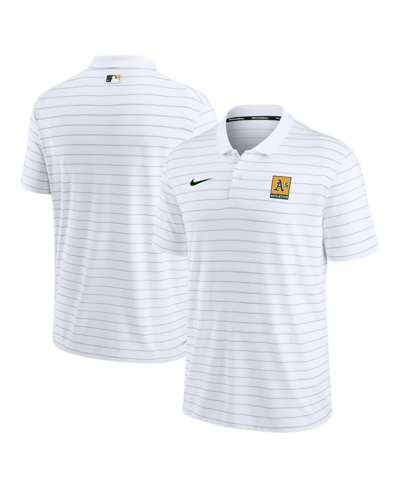 Shop Nike Men's  White Oakland Athletics Authentic Collection Striped Performance Pique Polo Shirt