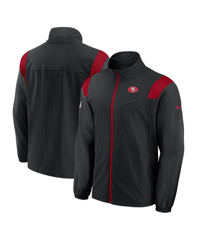 Shop Nike Men's  Black, Scarlet San Francisco 49ers Sideline Woven Logo Full-zip Jacket In Black,scarlet