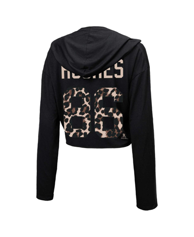 Majestic Threads Jack Hughes Black New Jersey Devils Leopard Print Name & Number Cropped Pullover Ho In Black