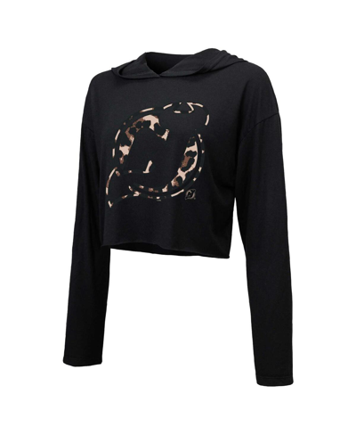 Majestic Threads Jack Hughes Black New Jersey Devils Leopard Print Name & Number Cropped Pullover Ho In Black