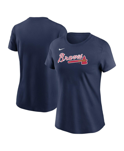 Shop Nike Women's  Navy Atlanta Braves Wordmark T-shirt