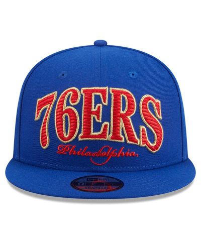 New Era Royal Philadelphia 76ers Golden Tall Text 9fifty Snapback Hat In Royal