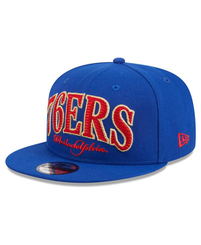 New Era Royal Philadelphia 76ers Golden Tall Text 9fifty Snapback Hat In Royal