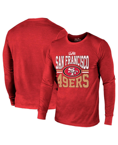 Shop Majestic Men's  Threads Scarlet San Francisco 49ers Super Bowl Lviii Tri-blend Long Sleeve T-shirt