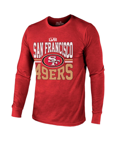 Majestic Men's  Threads Scarlet San Francisco 49ers Super Bowl Lviii Tri-blend Long Sleeve T-shirt In Scarlet