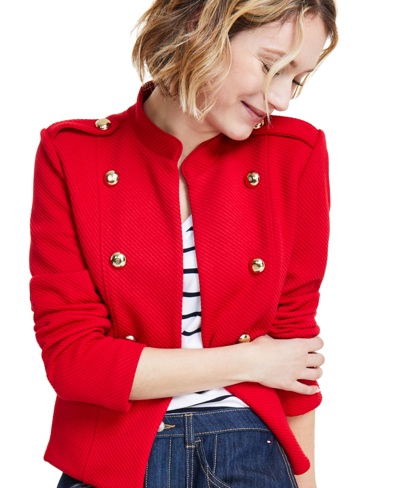Shop Tommy Hilfiger Women's Cropped Ottoman Band Jacket In Medium Red