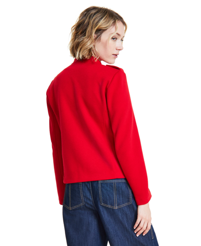Shop Tommy Hilfiger Women's Cropped Ottoman Band Jacket In Medium Red
