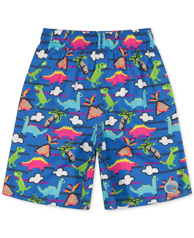 Shop Laguna Little Boys Team Dino Video Swim Top And Printed Swim Shorts, 2 Piece Set In Strong Blue