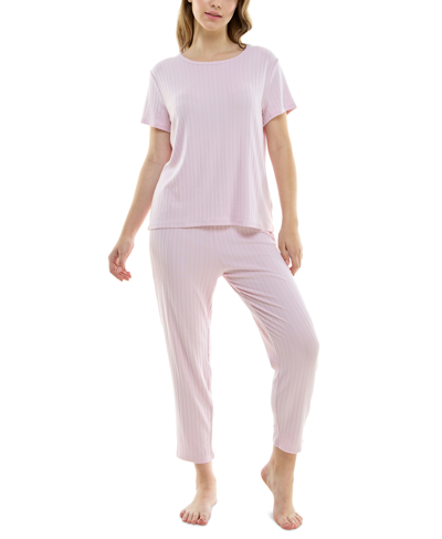 Shop Roudelain Women's 2-pc. Cropped Pointelle Pajamas Set In Lilac Snow